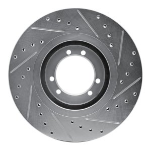Hummer H1 Brake Rotor (1) - Front Left, Rear Left - R1 Concepts - Drilled & Slotted - Silver - `96-`06